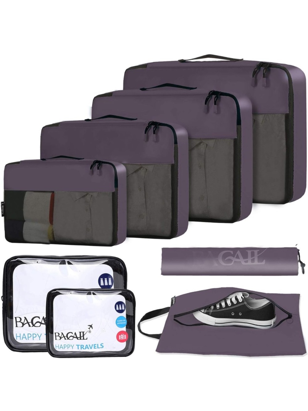 Packing Cube Set with Shoe Bag and Toiletry Pouches